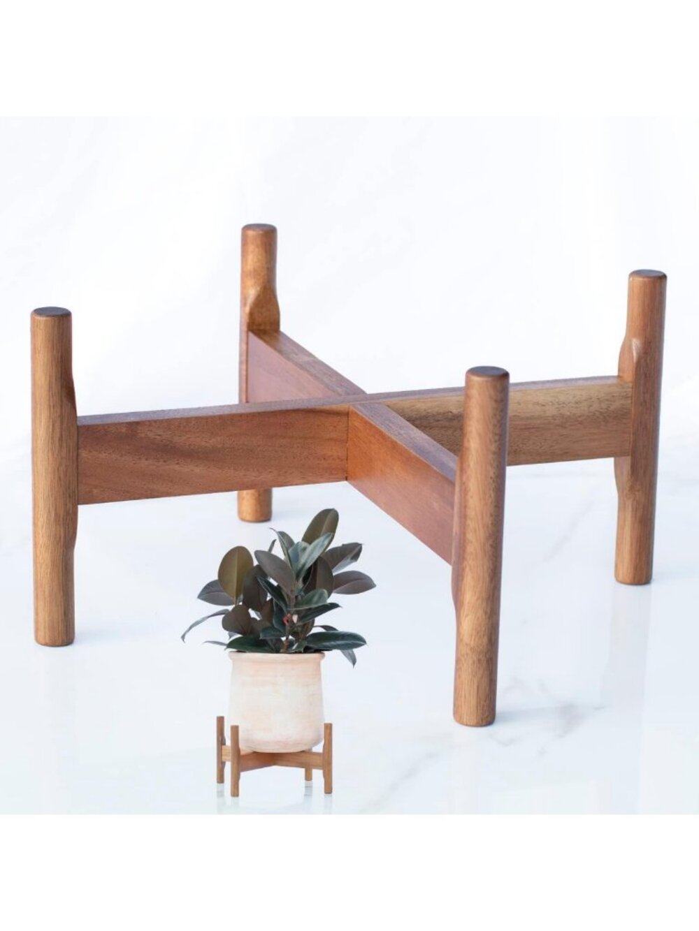 Stylish Mid Century Plant Stand for 8-14" Pots - Solid Wood Indoor/Outdoor